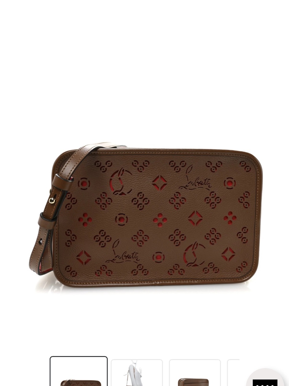 Christian Louboutin Brown Leather Perforated Crossbody with Red Accents